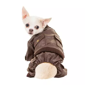 Petmax Комбинезон из кожзама для собак S коричневый (унисекс)