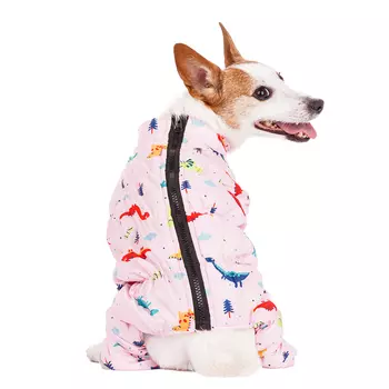 Petmax Комбинезон на молнии для собак с динозавриками L розовый (девочка)