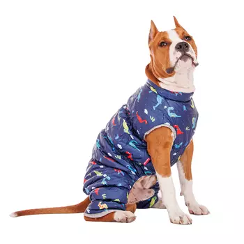 Petmax Комбинезон на молнии для собак с динозавриками 3XL синий (унисекс)