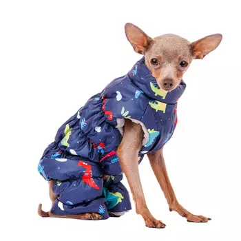 Petmax Комбинезон на молнии для собак с динозавриками S синий (унисекс)