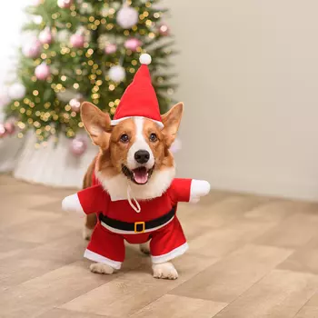 Petmax Костюм новогодний с колпаком для собак Дед Мороз, L