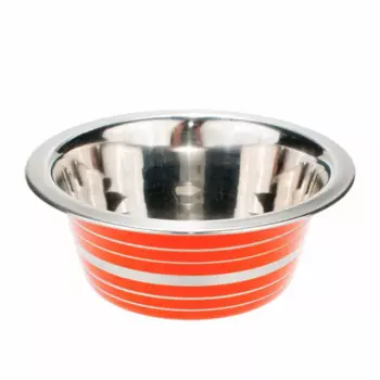 Petmax Миска металлическая для собак и кошек, 200 мл, с полосками