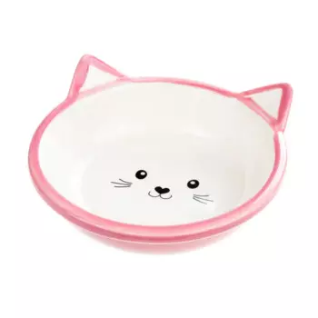 Petmax Миска для кошек 13 см с ушками розовая керамика