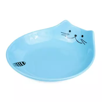 Petmax Миска для кошек блюдце овал с ушками/хвостом 15,5 см голубая керамика
