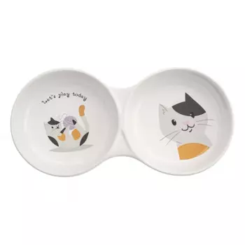 Petmax Миска керамическая двойная для кошек, 2х80 мл, белая