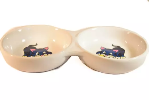 Petmax Миска двойная для кошек, 2x150 мл, диаметр 11 см