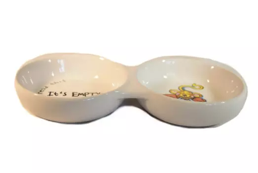 Petmax Миска керамическая двойная для кошек Мышь, 2х80 мл, диаметр 11 см,белая