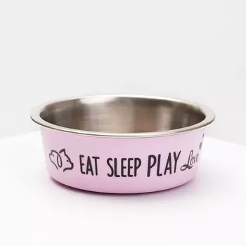 Petmax Миска для кошек и собак Eat sleep play, 300 мл, 12,5х4,5 см, розовая