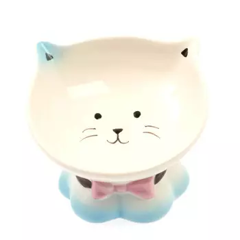 Petmax Миска керамическая на ножке с ушками для кошек, 80 мл, диаметр 13,5 см,голубая