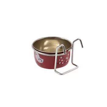 Petmax Миска для птиц металлическая красная с крепежом 150мл