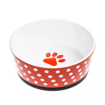 Petmax Миска для собак 800 мл красная в горошек, керамика, диаметр 18 см