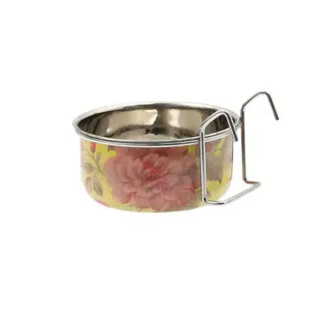 Petmax Миска для собак металлическая желтая с крепежом 600 мл