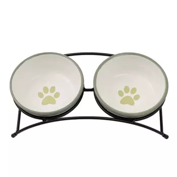 Petmax Миска двойная на подставке 12,5см с лапкой зеленая