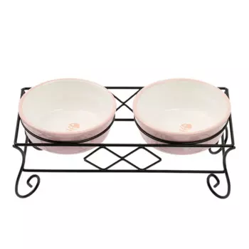 Petmax Миска двойная с лапкой 12,5см розовая керамика