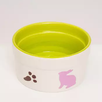 Petmax Миска керамическая 180мл Розовый зайка, белая/зеленая