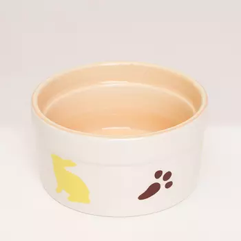 Petmax Миска керамическая 180мл Желтый зайка, белая/зеленая