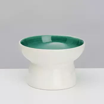 Petmax Миска керамическая на ножке для кошек и собак, 150 мл, бело-бирюзовый