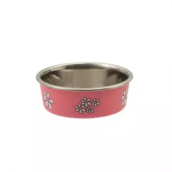 Petmax Миска металлическая с цветами тяжелое прорезиненное дно 14см