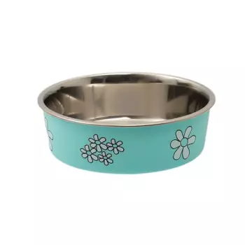 Petmax Миска металлическая с цветами тяжелое прорезиненное дно 16см