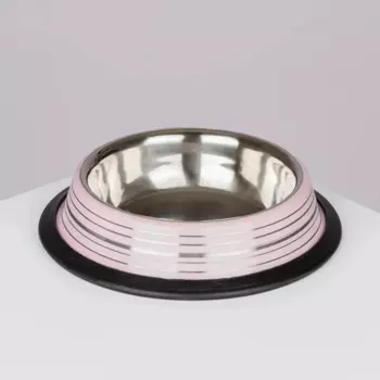 Petmax Миска металлическая с резиновым основанием для собак и кошек, 240 мл, с полосками