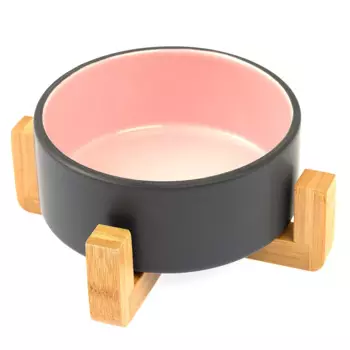 Petmax Миска розовая, основание бамбук 13см