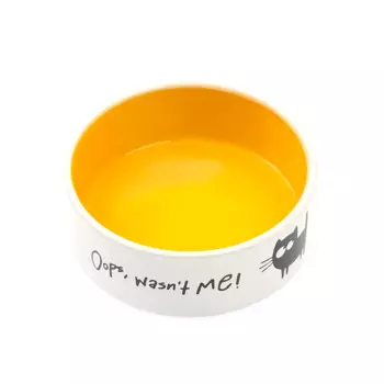 Petmax Миска керамическая для кошек Черный кот, 300 мл, диаметр 13 см, желтая