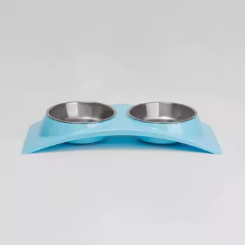 Petmax Миски металлические на подставке для кошек и собак, 300 мл, голубой