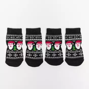 Petmax Носки с Дедом Морозом для собак, M, черные