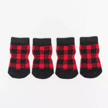 Petmax Носки в клетку для собак, XL, красно-черные