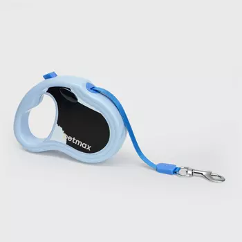 Petmax Рулетка для собак, XS, до 15 кг, ремень 3 м, черно-голубой