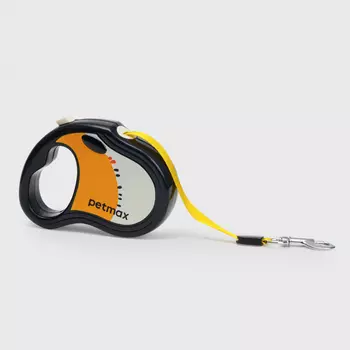 Petmax Рулетка для собак, XS, до 15 кг, ремень 3 м, черно-желтый