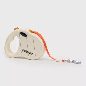 Petmax Рулетка для собак, XS, до 15 кг, ремень 3 м, оранжево-белый