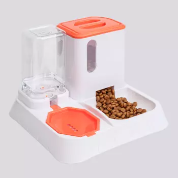 Petmax Система кормления 2 в 1 для кошек и собак мелких пород, 30,5х30,5х25 см, для корма (3 л) и воды (1,4 л), бело-оранжевая