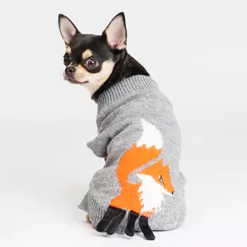 Petmax Свитер с лисой для кошек и собак, M, серый