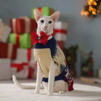 Petmax Свитер с оленями для кошек и собак, M, красно-синий