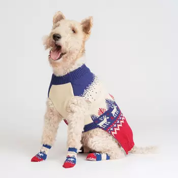 Petmax Свитер с оленями для кошек и собак, 2XL, красно-синий