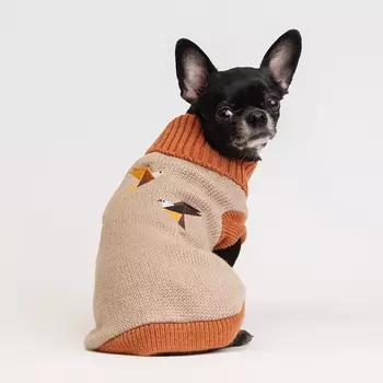 Petmax Свитер с птичками для кошек и собак, M, бежевый