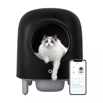 Petree Автоматический лоток для любого типа комкующихся наполнителей с Wi-Fi для кошeк, 52х52х64 см, черный