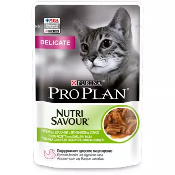 ProPlan Delicate Digestion Влажный корм (пауч) для взрослых кошек с чувствительным пищеварением, с ягненком в соусе, 85 гр.