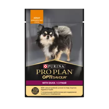 ProPlan Влажный корм (пауч) для взрослых собак мелких и карликовых пород, с уткой в соусе, 85 гр.