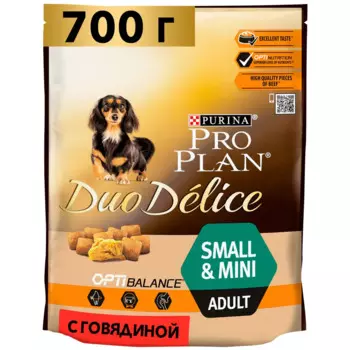 PRO PLAN® Duo Delice Сухой корм для взрослых собак мелких и карликовых пород, с говядиной, 700 гр.