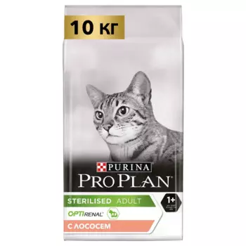 PRO PLAN® Sterilised Adult Renal Plus Сухой корм для поддержания здоровья почек у стерилизованных кошек и кастрированных котов, с лососем, 10 кг