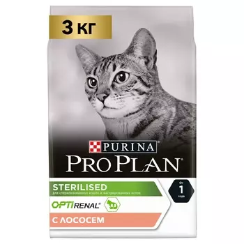 ProPlan Sterilised Renal Plus Сухой корм для поддержания здоровья почек у стерилизованных кошек, с высоким содержанием лосося, 3 кг