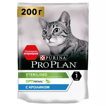 ProPlan Sterilised Adult Renal Plus Сухой корм для поддержания здоровья почек у стерилизованных кошек и кастрированных котов старше 1 года, с кроликом, 200 гр.