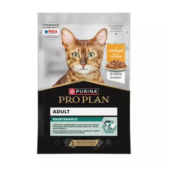 ProPlan MAINTENANCE Влажный корм (пауч) для взрослых кошек, с курицей в соусе, 85 гр.