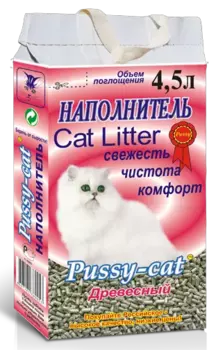 Pussy cat Наполнитель древесный, впитывающий для кошачьего туалета, 4,5 л