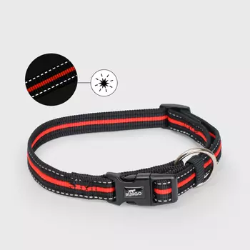 Rungo Ошейник светоотражающий для собак Urban Daily, S-M, обхват шеи 30-45 см, ширина 1,7 см, черно-оранжевый