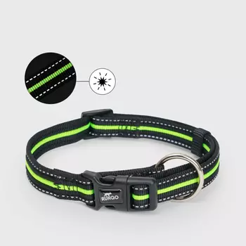 Rungo Ошейник светоотражающий для собак Urban Daily, M-L, обхват шеи 35-55 см, ширина 2 см, черно-зеленый