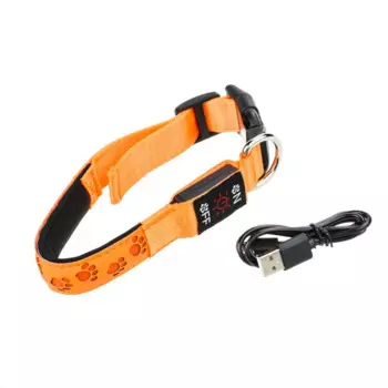 Rungo Ошейник светящийся c косточкой 31-41см S оранжевый