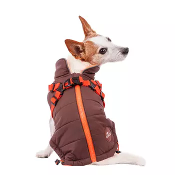 Rungo Попона для собак теплая со шлейкой коричневая M